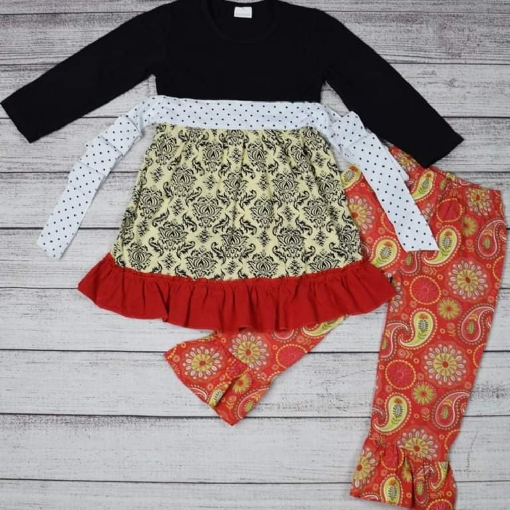 Girls 2T 5-6 Years Outfit NWT Boutique  Damask print Christmas Holiday